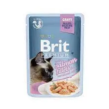 غذای گربه بریت مدل brit premium cat pouches with salmon fillets in gravy for sterilised cats